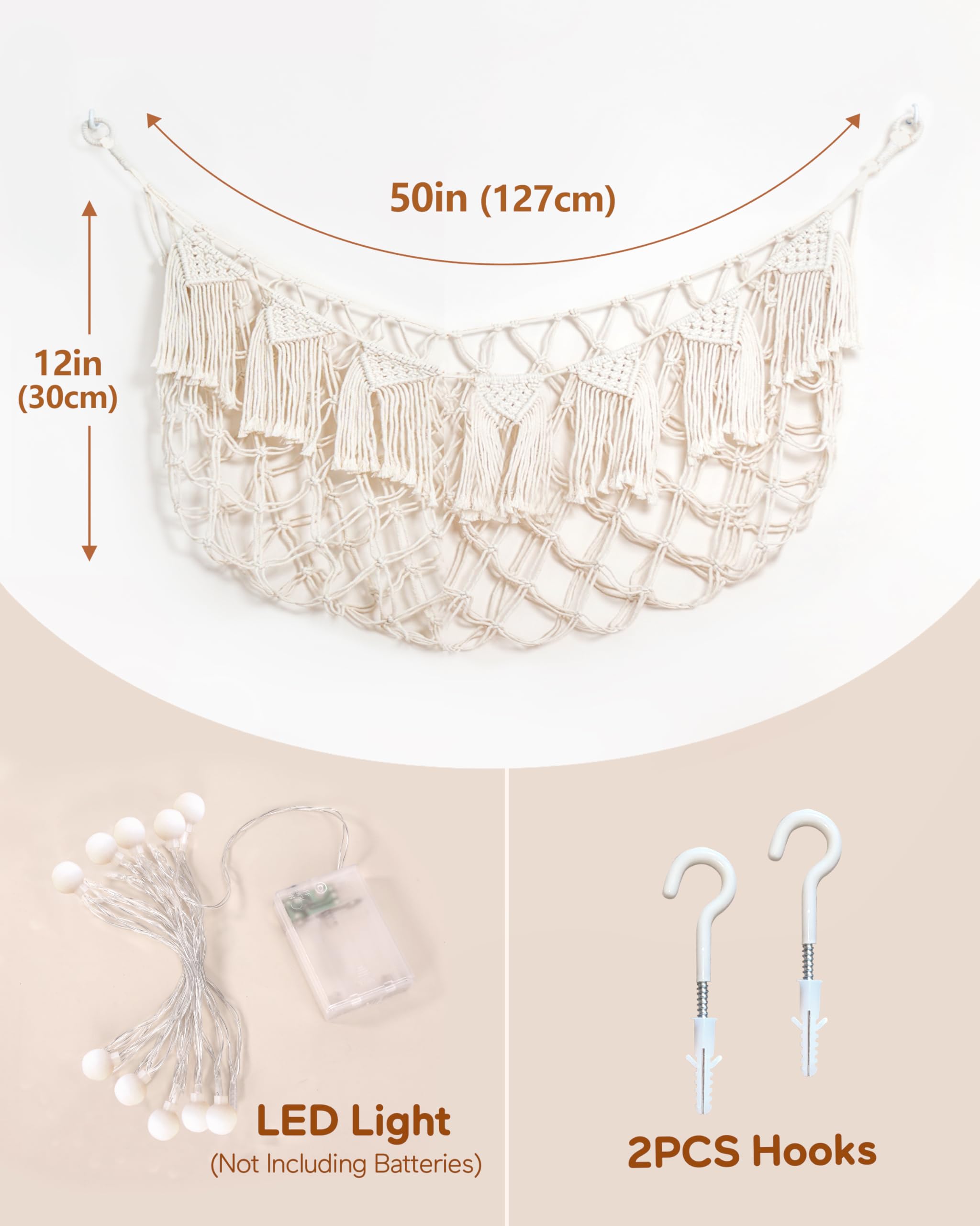 MORCCO durable cotton rope construction with rust-proof hooks and rings