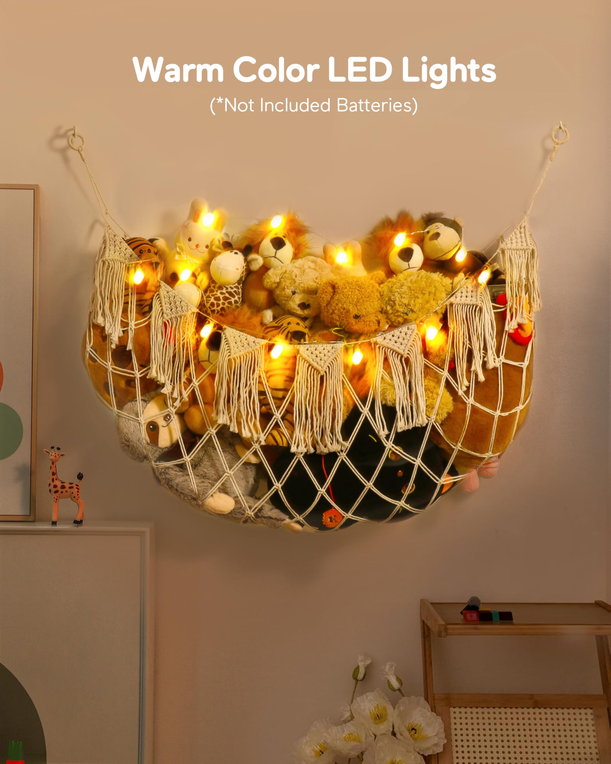MORCCO storage hammock holds toys in a cozy playroom setting