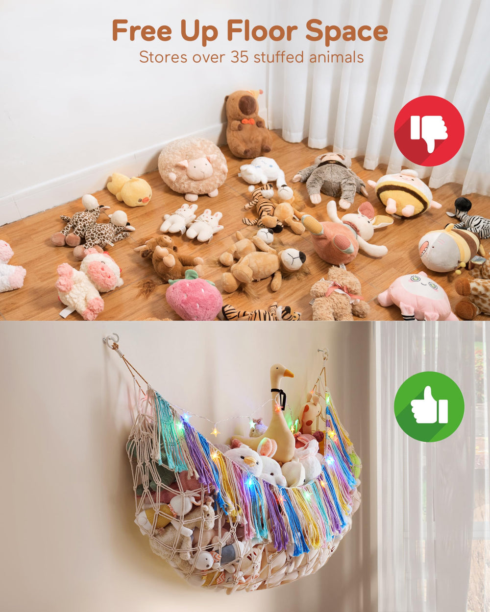 MORCCO stuffed animal hammock crafted from cotton ropes for durable, safe use