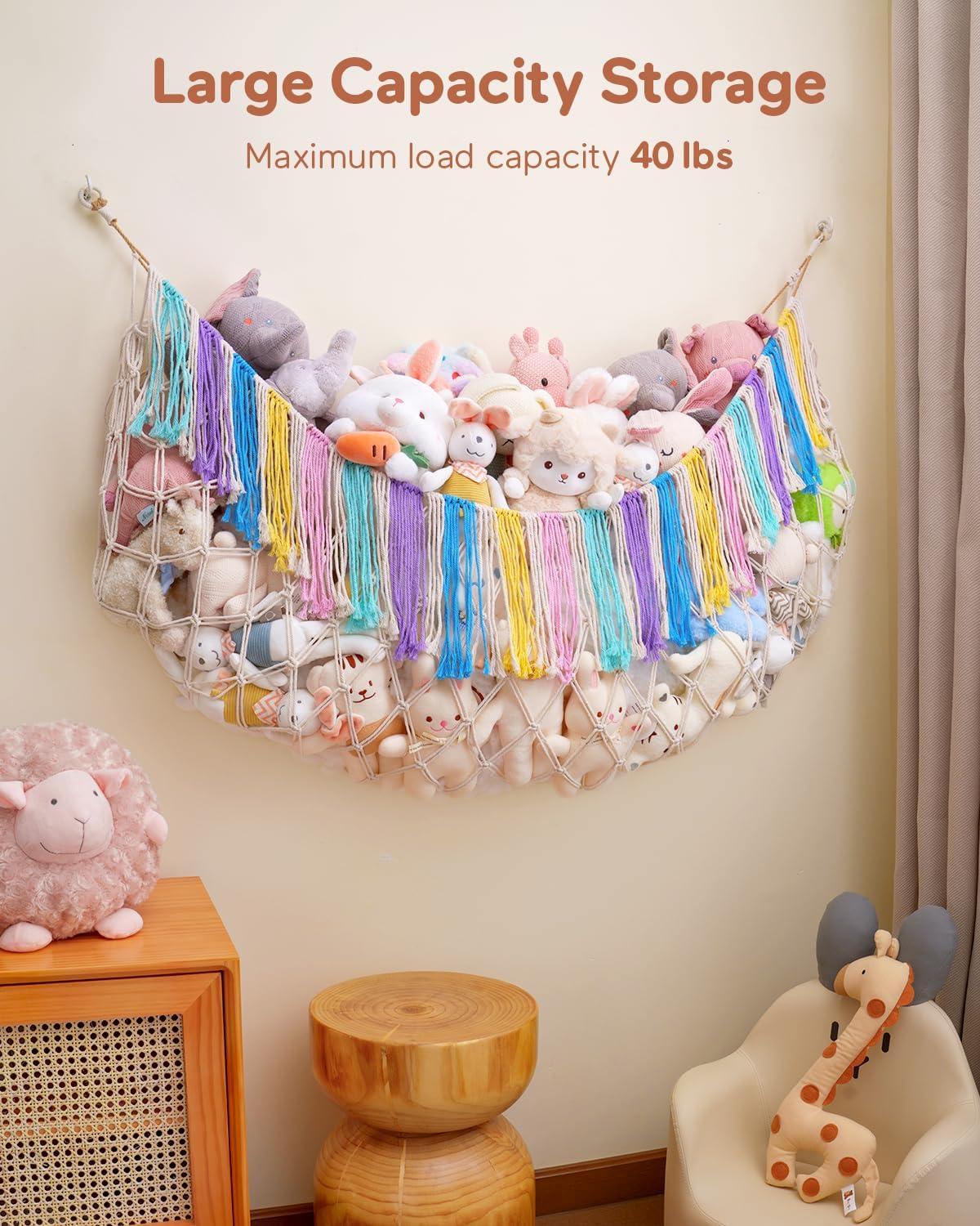 MORCCO stuffed animal hammock extended to 60x18 inches for large plush storage