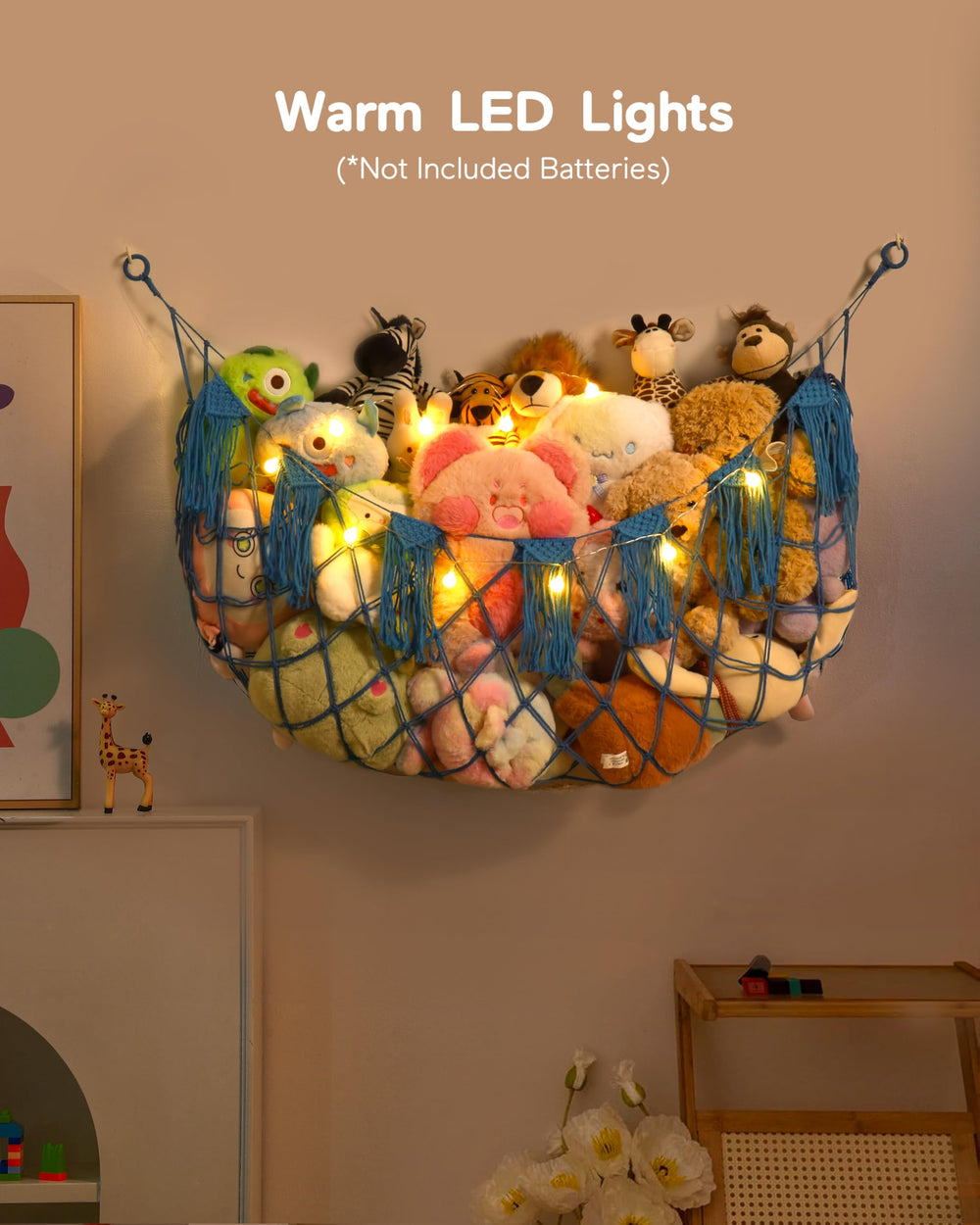 MORCCO stuffed animal hammock toy-organizer stores plush toys and small items neatly.