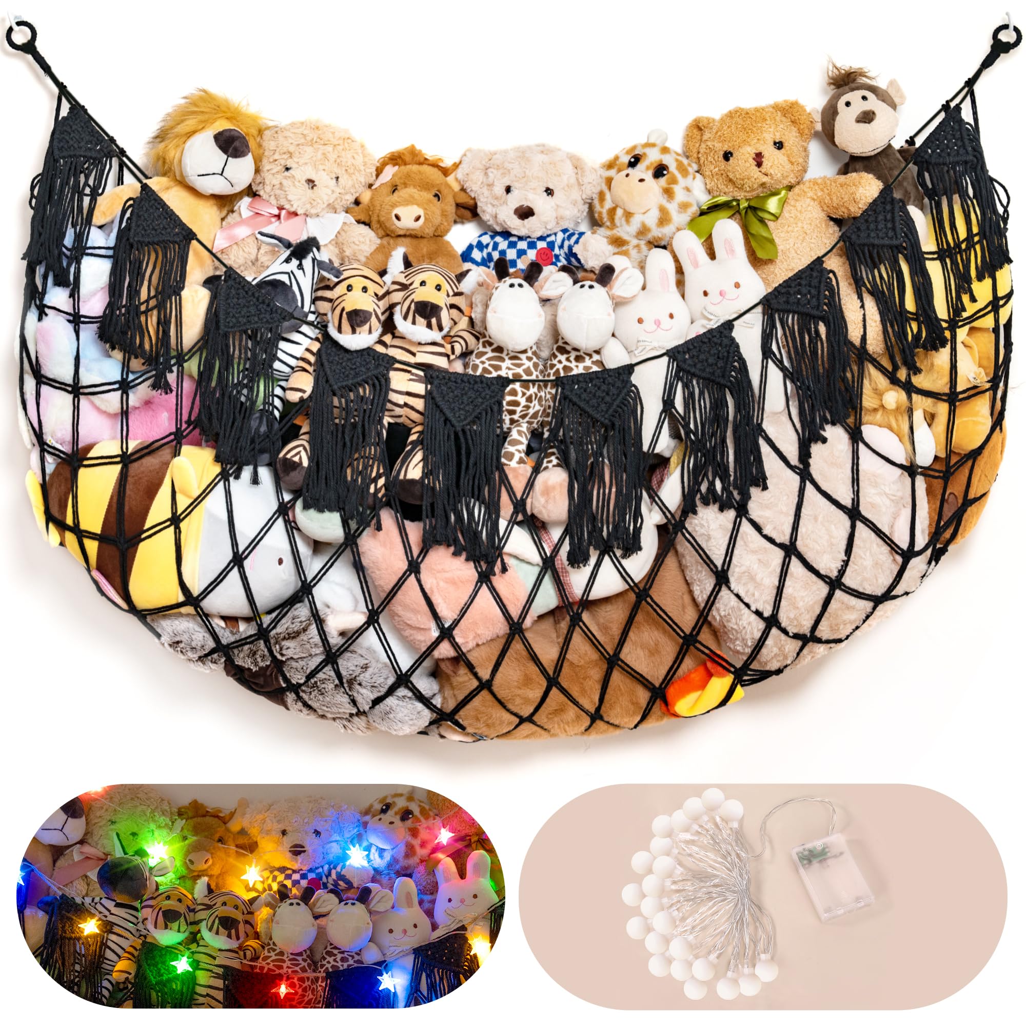 MORCCO stuffed animal hammock wall-mounted, ideal for space-saving toy organization.