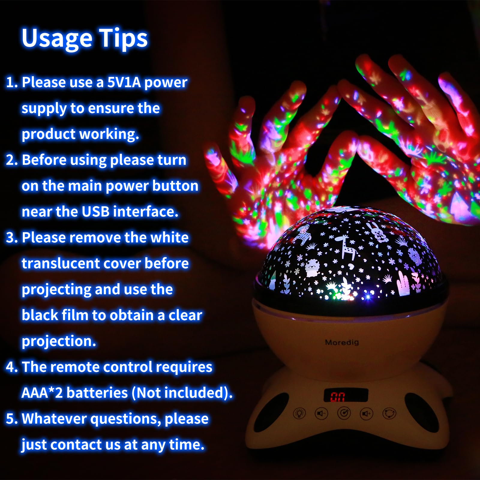Moredig kids room night light with music mode and volume control