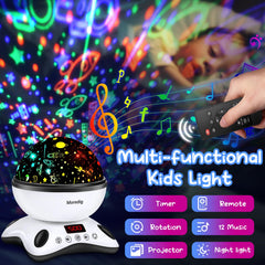 Moredig night light projector showing 18 effects for imagination at night