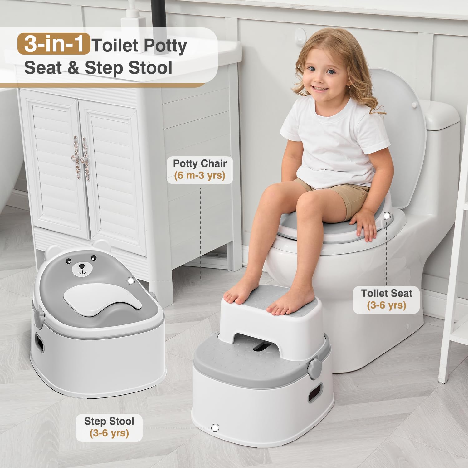 MoreFeel potty trainer seat-on-toilet converts easily for standard toilets, saving space.