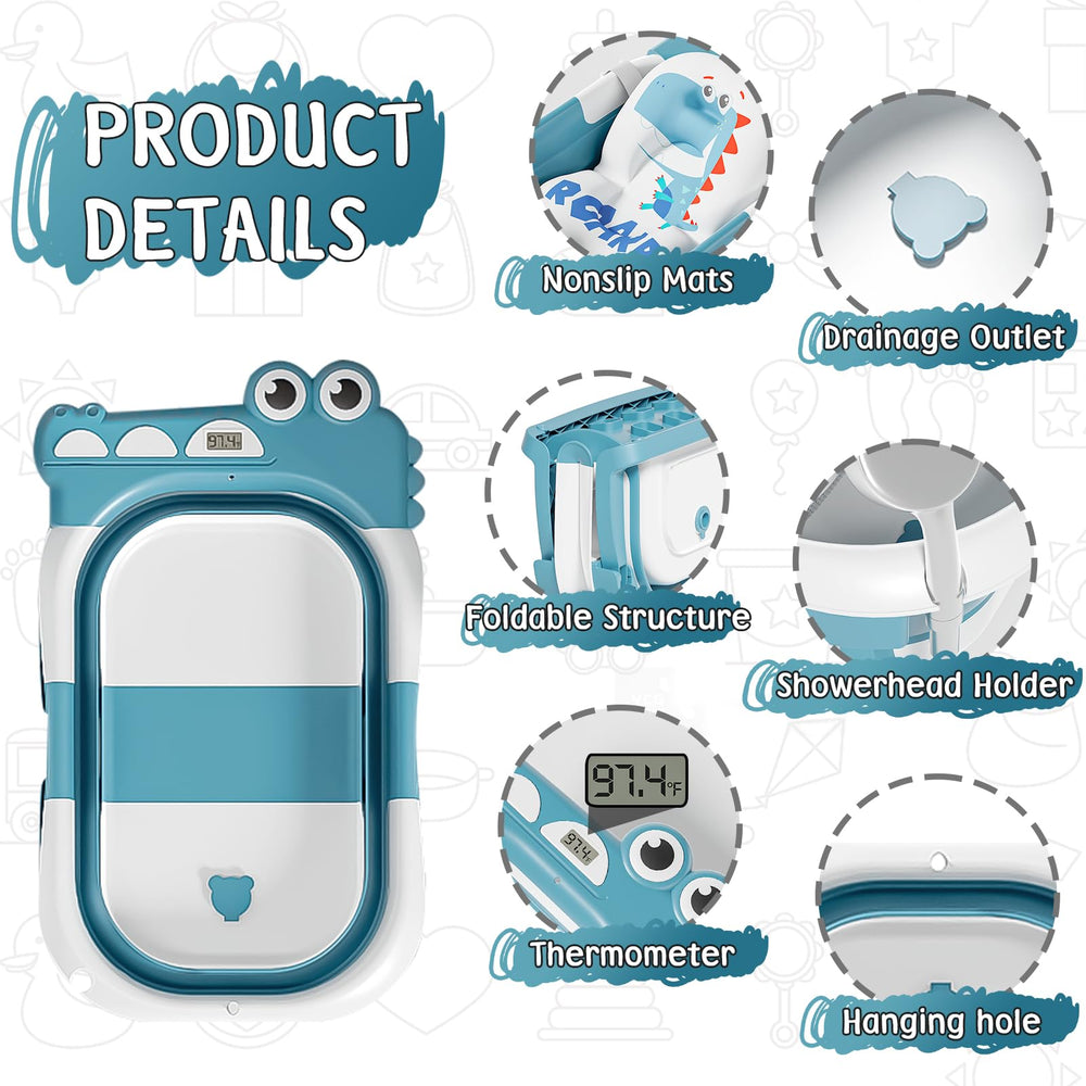 MoreFeel bath tub with thermometer shows real-time temperature for safe bath time.