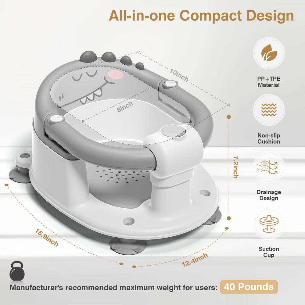 MoreFeel bath seat features a dinosaur motif for playful bath time.