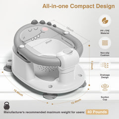MoreFeel bath seat features a dinosaur motif for playful bath time.