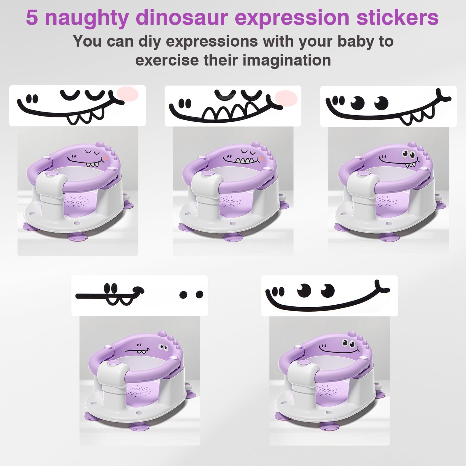 MoreFeel dinosaur stickers add whimsy and encouragement during baths.