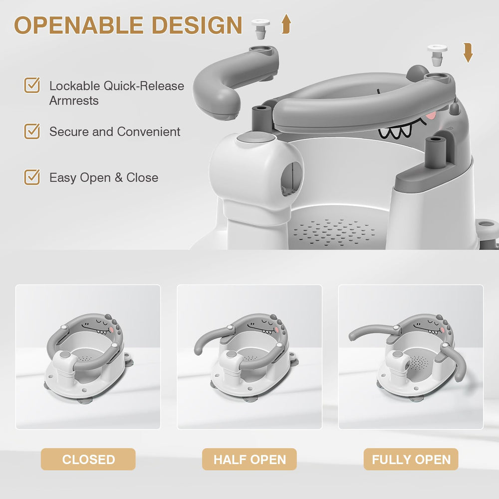 MoreFeel bath seat with open armrests simplifies placing and lifting your baby.