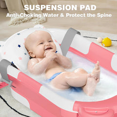 MoreFeel collapsible baby bathtub with thermometer shows bath temperature at a glance.