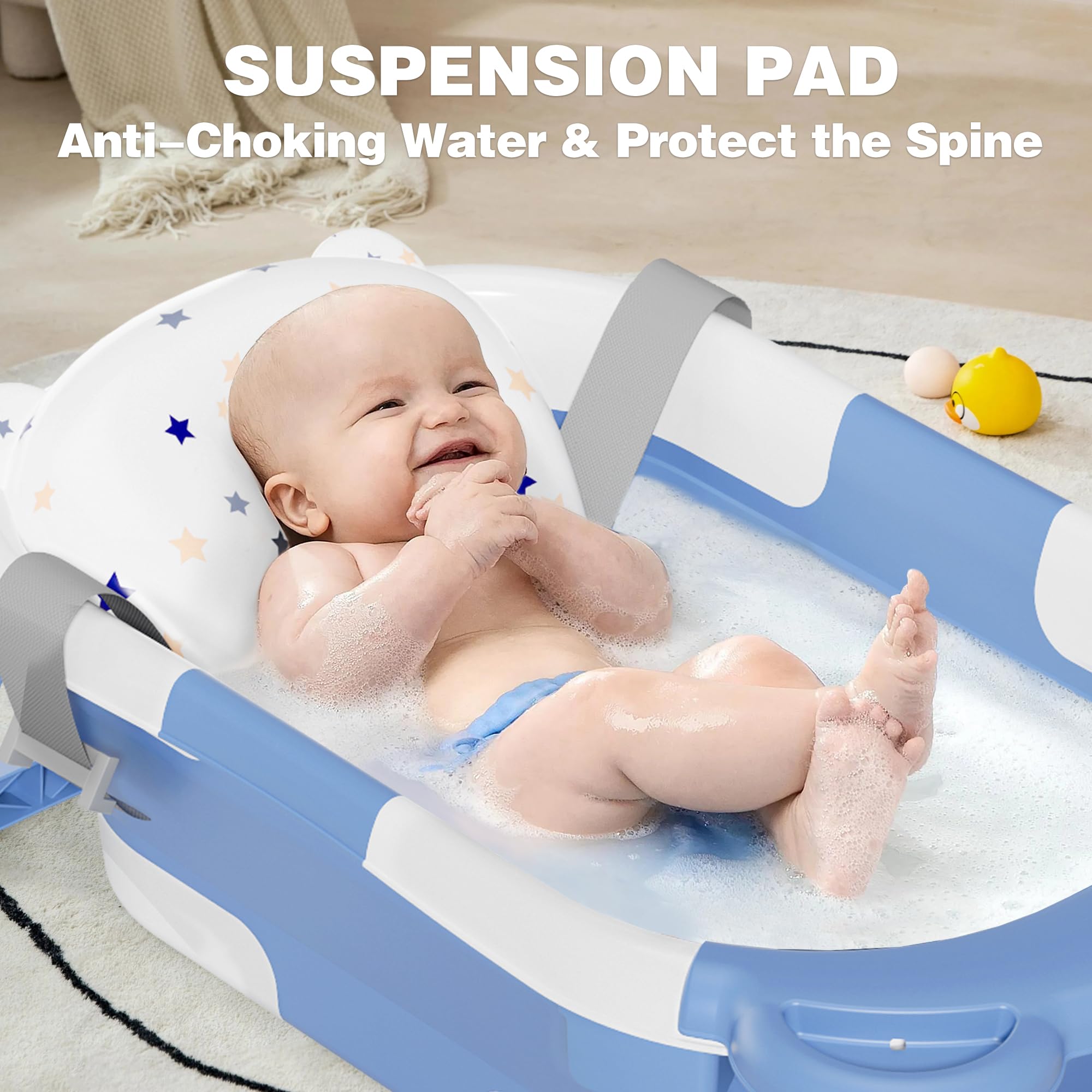 MoreFeel collapsible baby bathtub folded for compact storage under 4 inches
