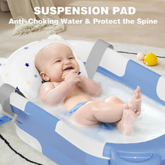 MoreFeel collapsible baby bathtub folded for compact storage under 4 inches