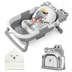 MoreFeel collapsible baby bathtub folded compactly for storage and travel