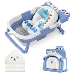 MoreFeel collapsible baby bathtub folded neatly for compact storage and travel.