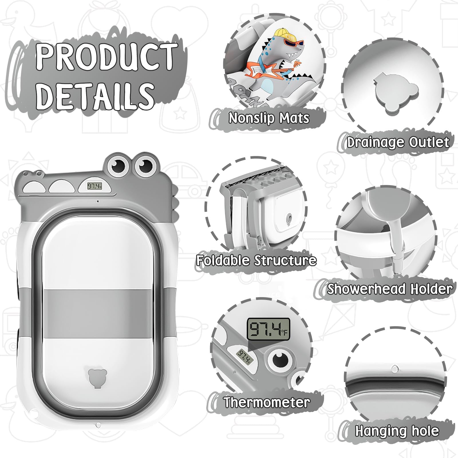 MoreFeel collapsible baby bathtub in use with safe water temp display