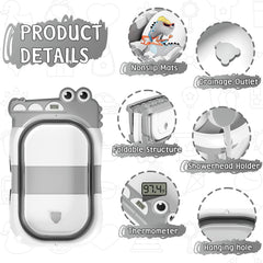 MoreFeel collapsible baby bathtub in use with safe water temp display