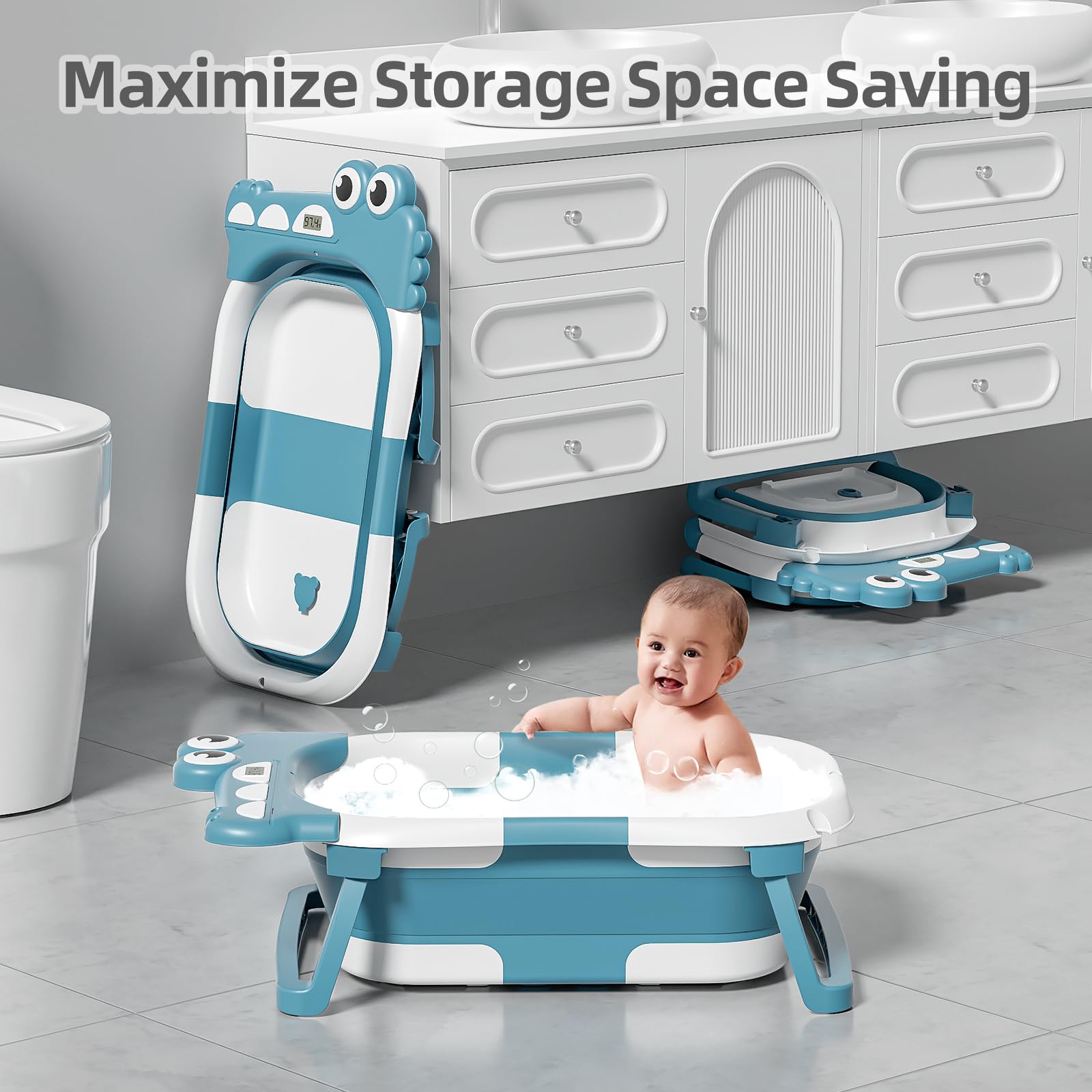 MoreFeel floating cushion provides womb-like support during bath time.