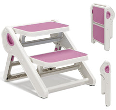 MoreFeel foldable toddler stool unfolded supports independent handwashing and height access.