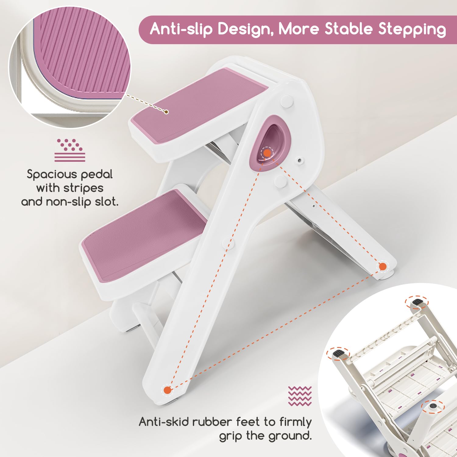 MoreFeel foldable stool wide base offers balanced support for curious kids.