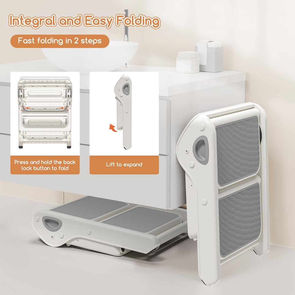 MoreFeel nonslip TPR step stool ensures safety with soft, grippy surfaces during use.