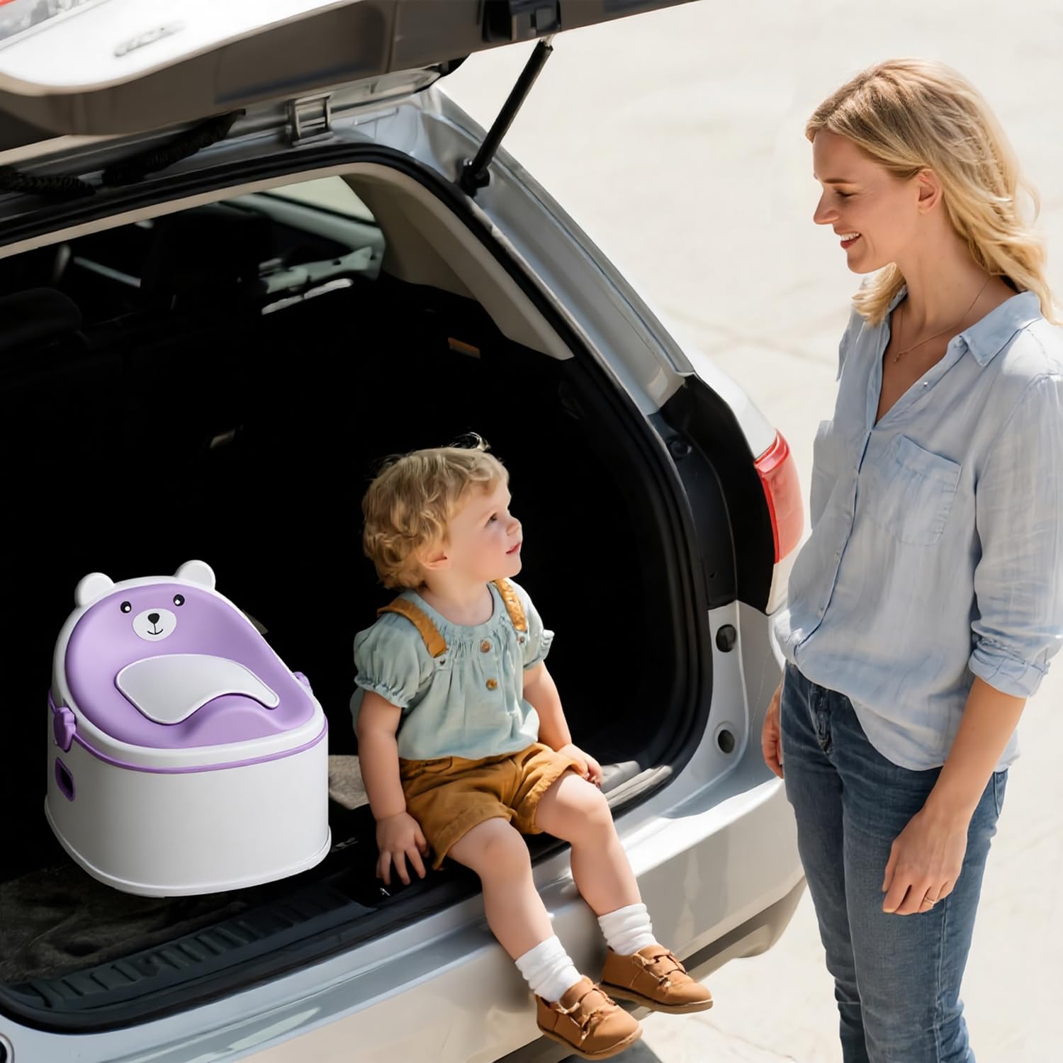 MoreFeel portable handholds help carry the potty training set on the go.