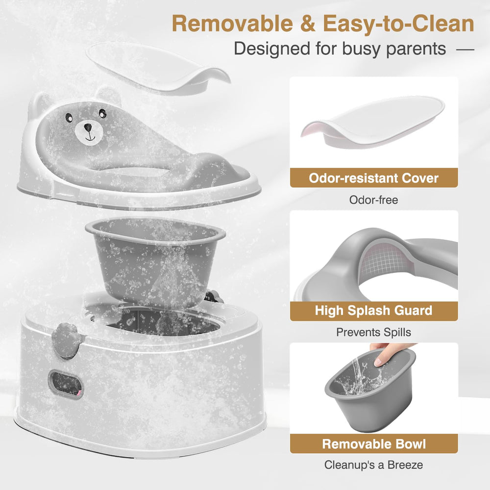 MoreFeel removable potty bowl enables quick, hygienic empties and faster cleanup.