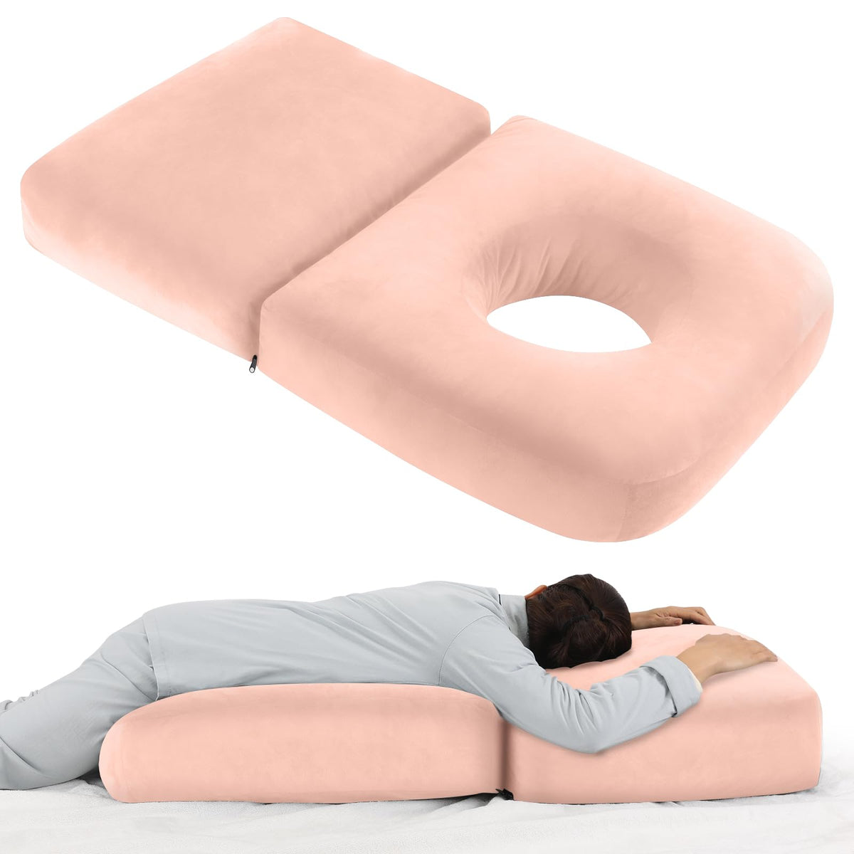 Morelexa pregnancy pillow 45inch full-body pink supports back, belly, and hips for restful sleep.