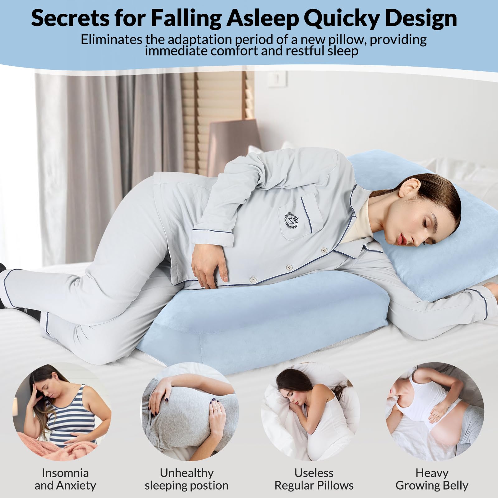 Morelexa ergonomic full-body pillow offers back, hip, and leg relief through structured contour.