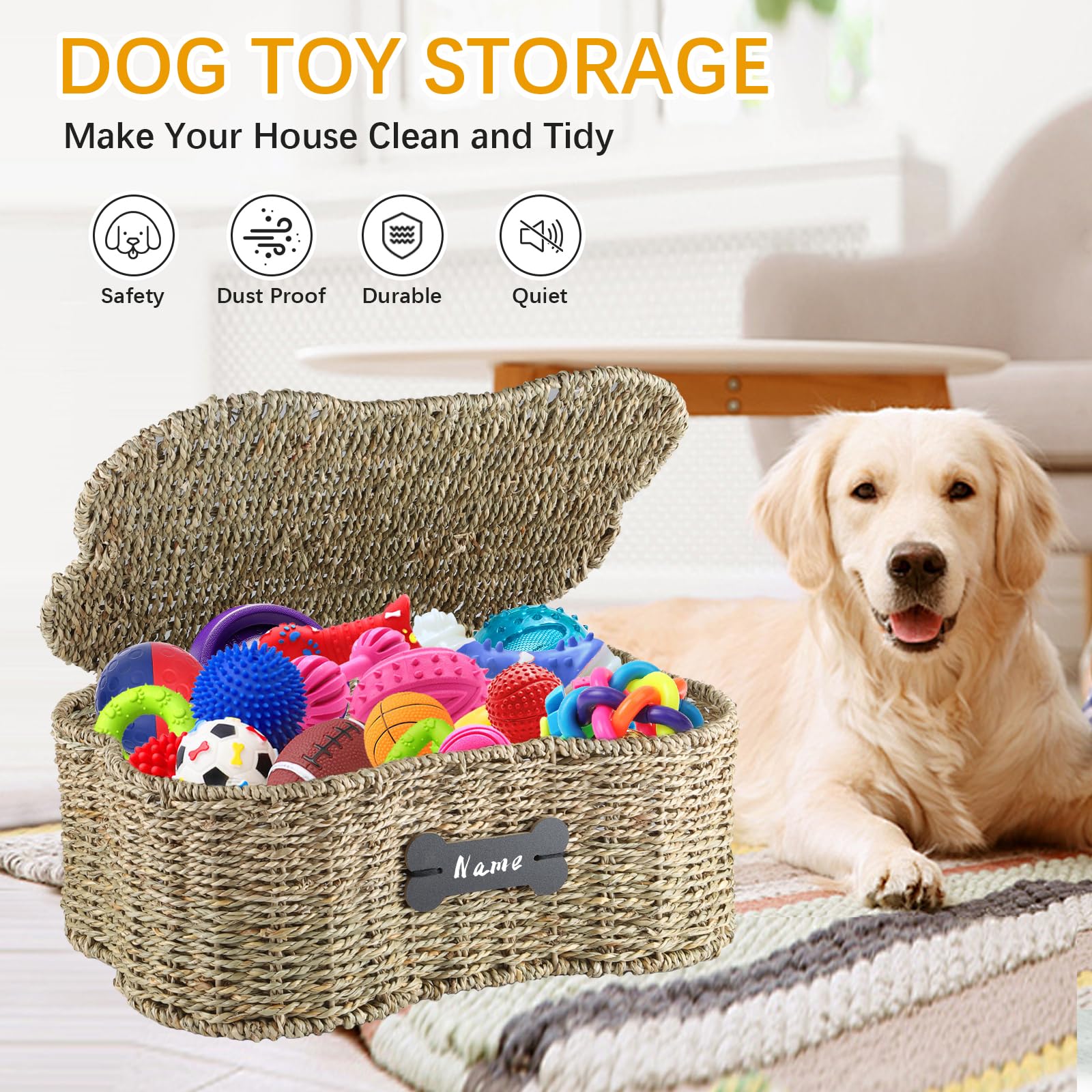 Morezi dog toy basket lid closed conceals toys for neat spaces