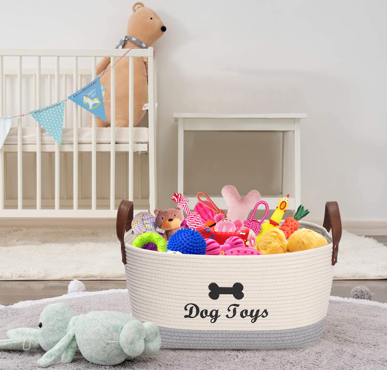 Morezi large storage basket holding toys and blankets to reduce clutter.
