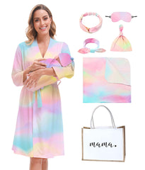 MORFORU maternity robe and baby swaddle set hero image—cozy coordination for hospital wear and bonding.