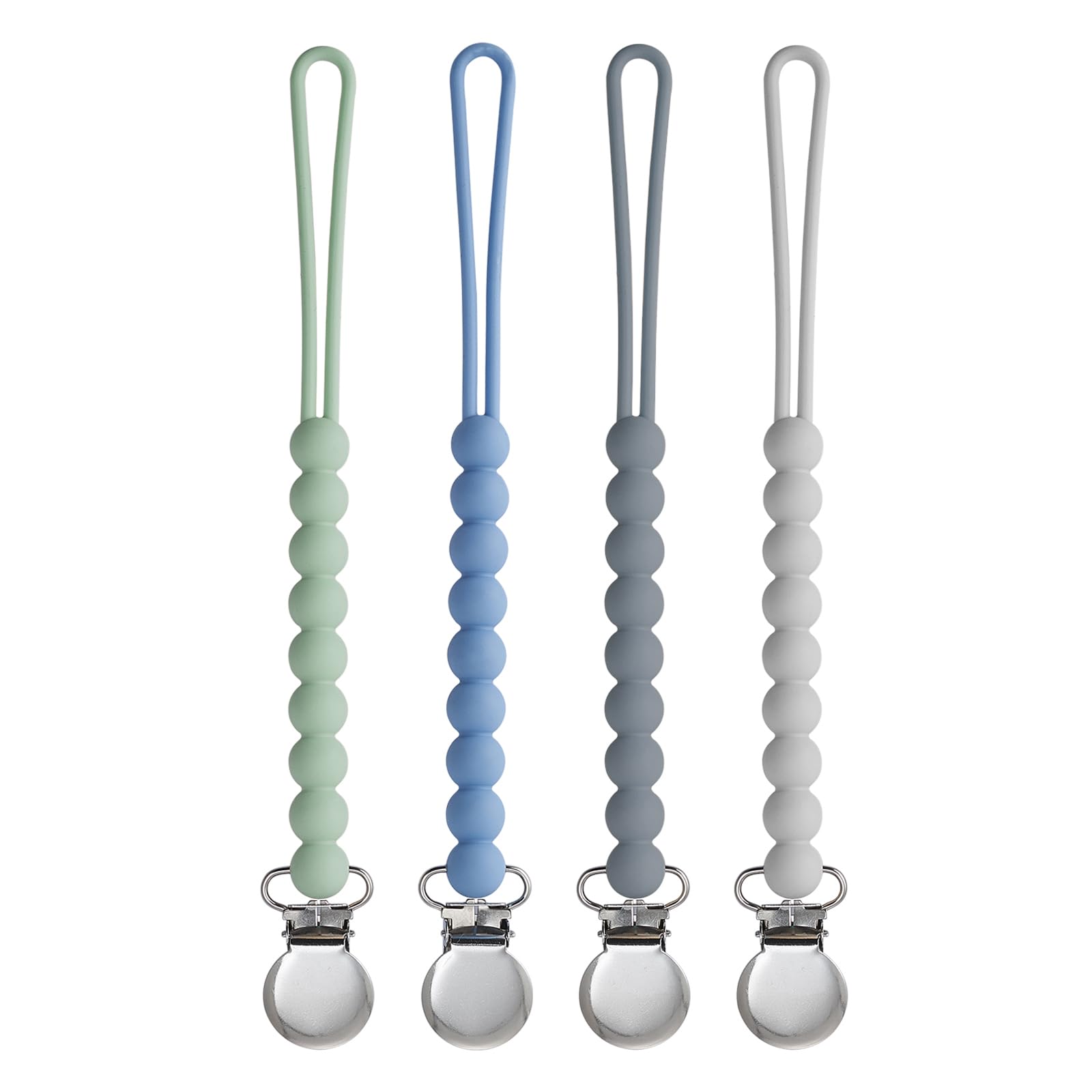 MORIBOX pacifier clip grey closeup demonstrates secure reach