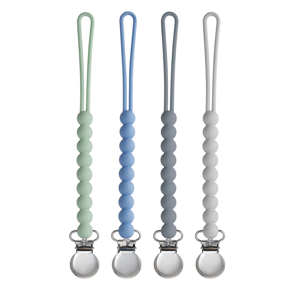 MORIBOX pacifier clip grey closeup demonstrates secure reach