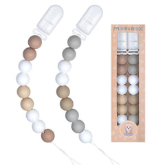 MORIBOX pacifier clip Ivory White close-up showcasing chic design for baby sensory development