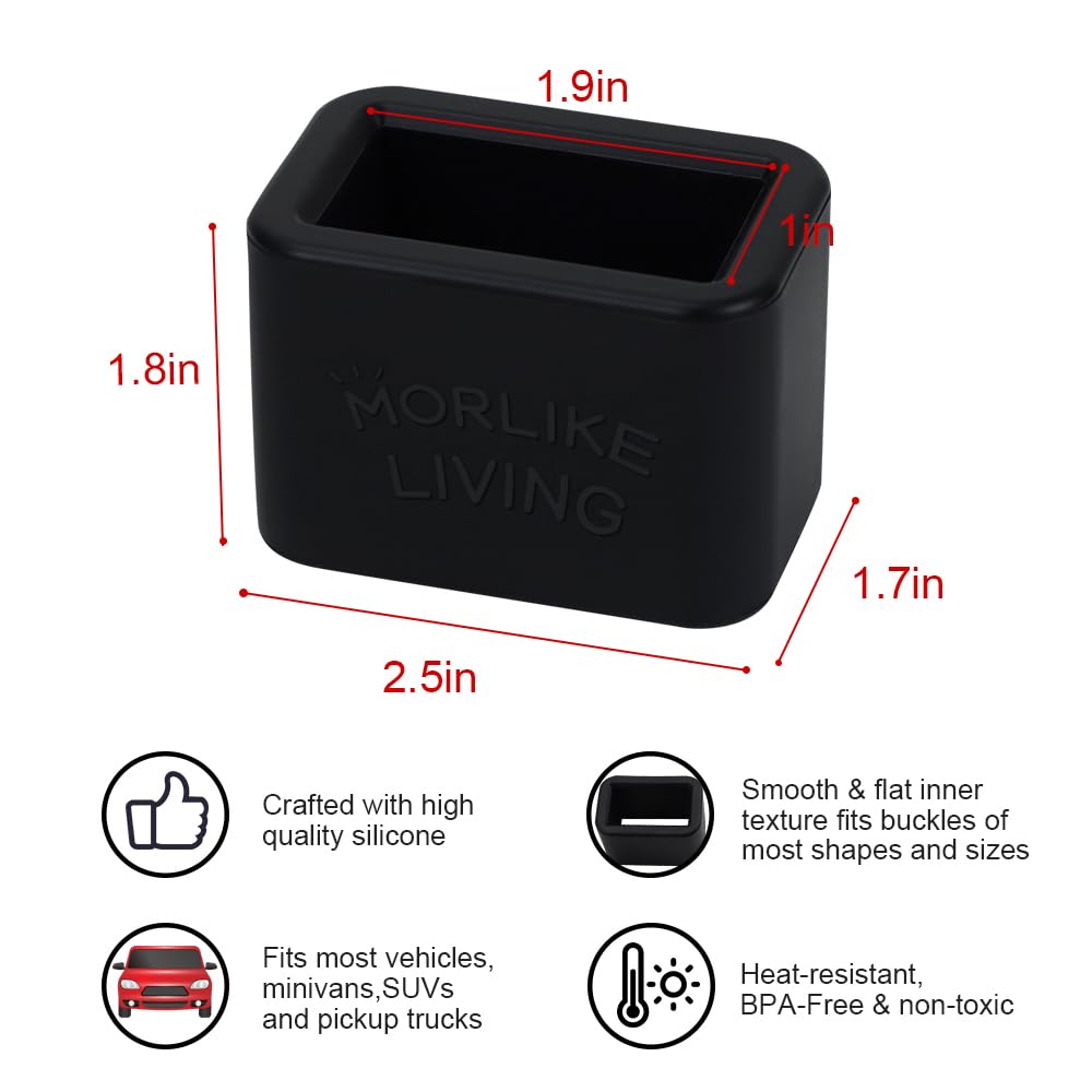 MORLIKE LIVING silicone buckle holder on car buckle receiver demonstrates quick, wobble-free buckling.