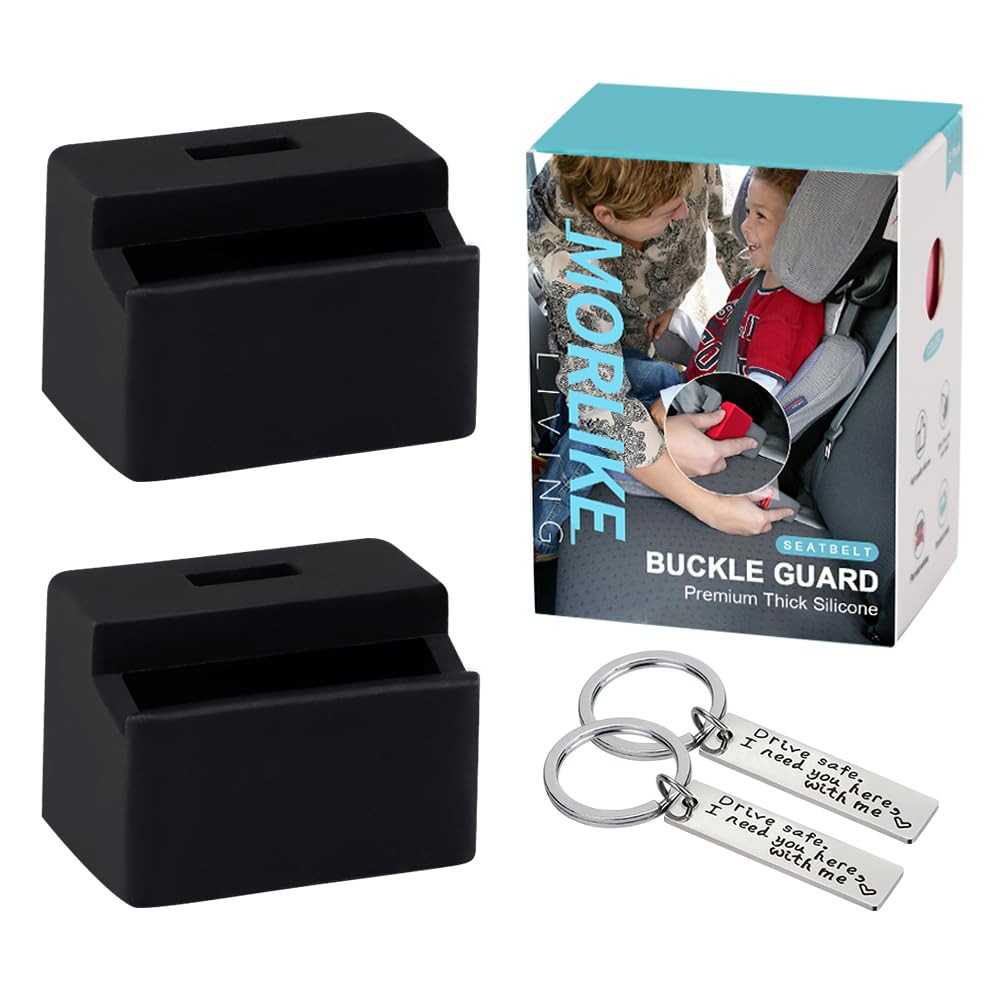MORLIKE LIVING silicone buckle guard top view shows durable seatbelt protection for kids
