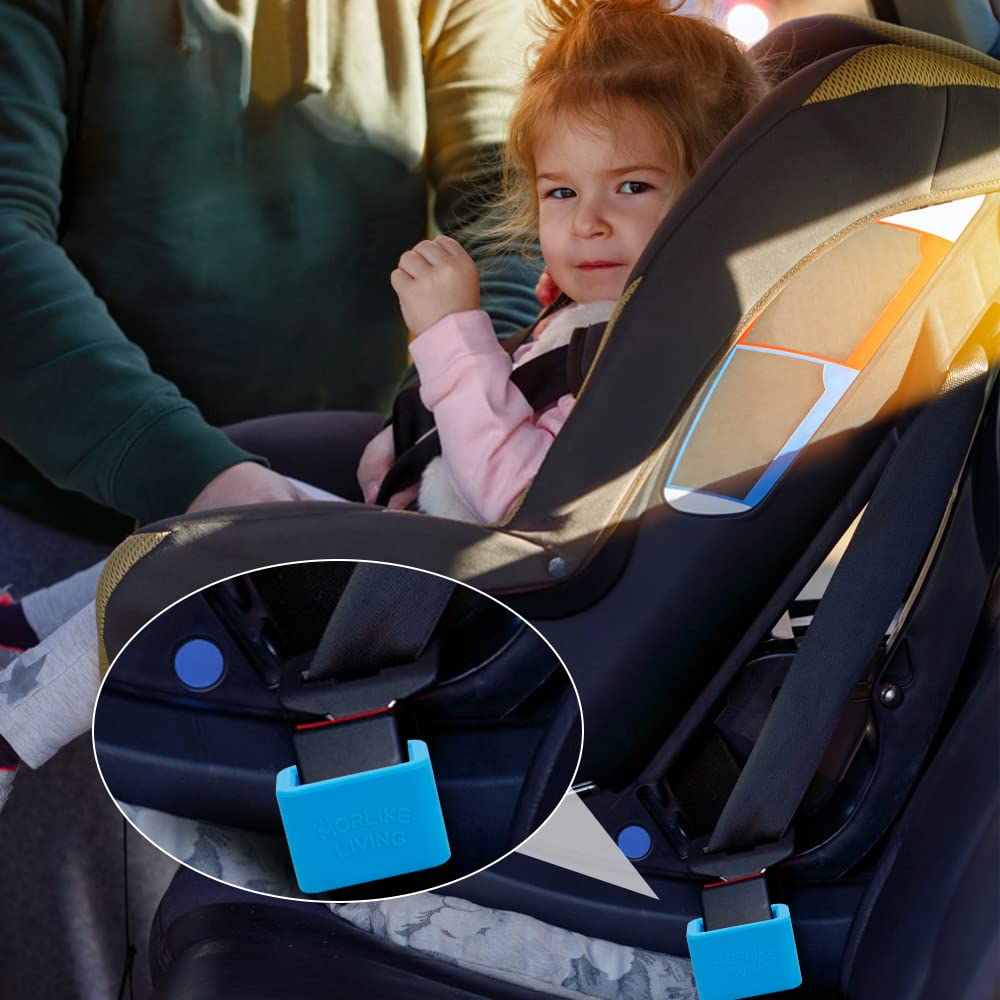 Morlike Silicone Buckle Holder Blue used by kids for independent buckling.