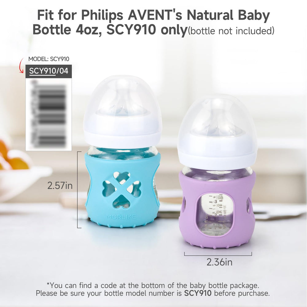 Morlike Living blue silicone sleeve on bottle highlights cushioned protection during feeding