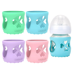 Morlike Living purple silicone bottle sleeve on Philips Avent bottle protects from drops