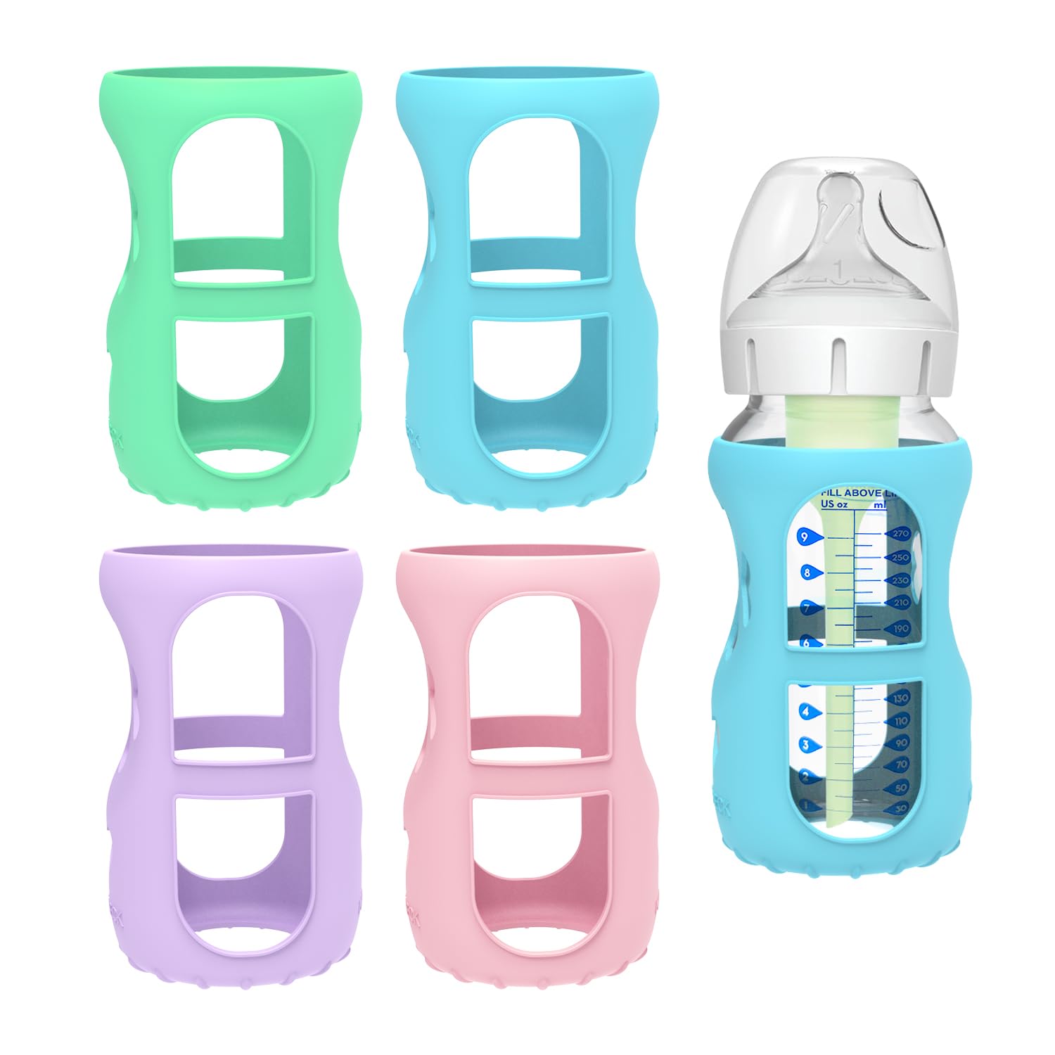 MORLIKE LIVING silicone sleeve on 9 oz bottle shows protective grip for easy handling