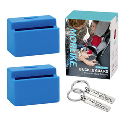 Morlike silicone seatbelt buckle blue2-2 PCAK closeup shows protective top grip for child safety.