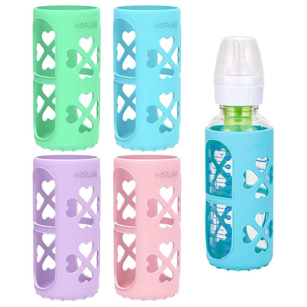 Morlike silicone sleeve on 8 oz bottle in purple for easy grip