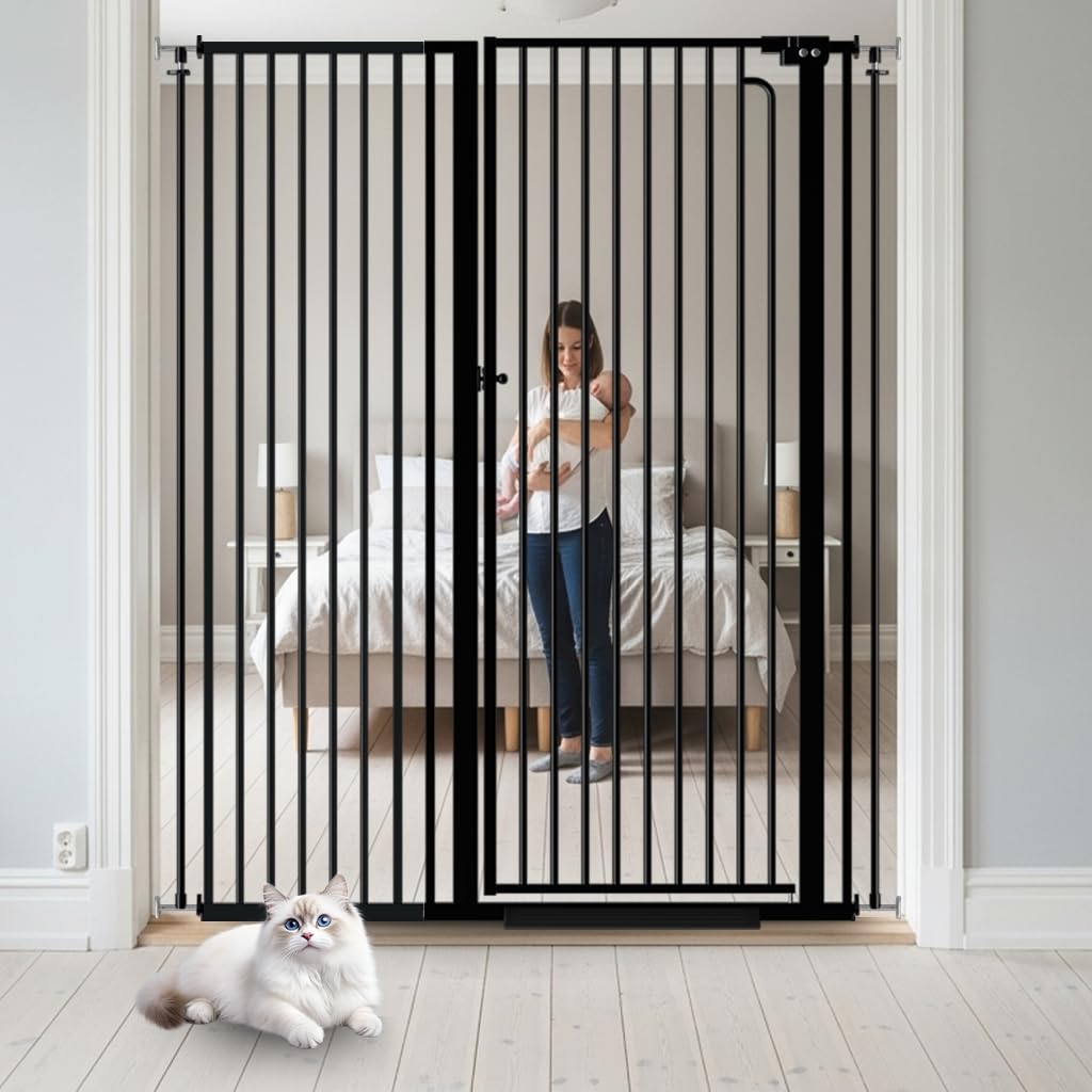 Mornyray 57-inch pet gate extra tall doorway prevents jumping pets.