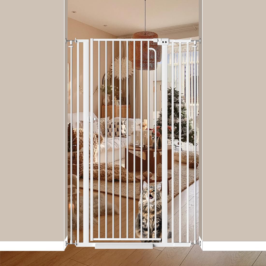 Mornyray 57inch extra tall cat gate height blocks jumpers in doorways
