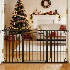 Mornyray baby gate wide span in doorway enables tool-free setup and safety.