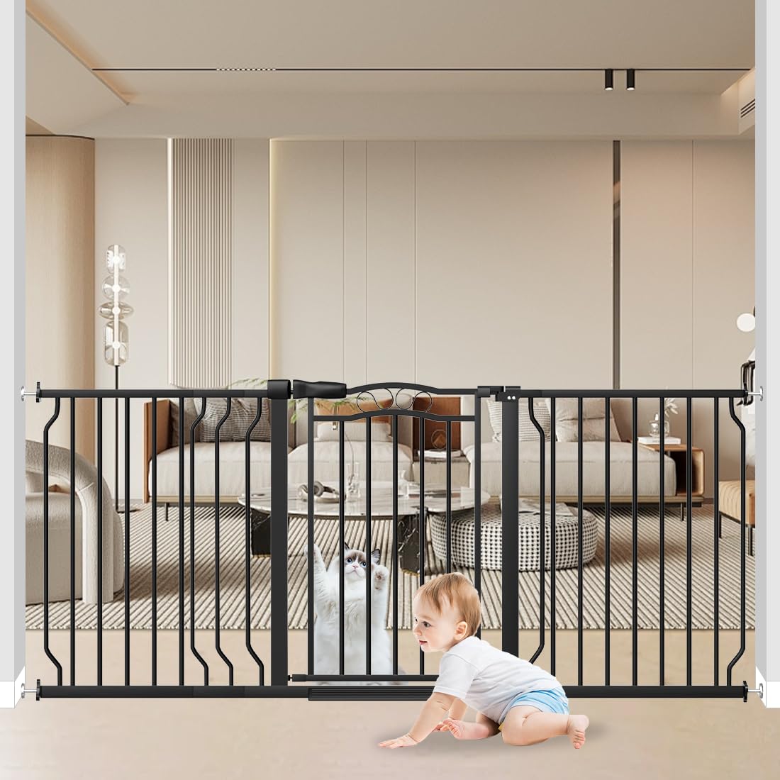 Mornyray black walk-through gate blends with decor while providing clear passage