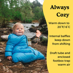 Morrison Outdoors Little Mo 20 snug collar and no hood for safer sleep.