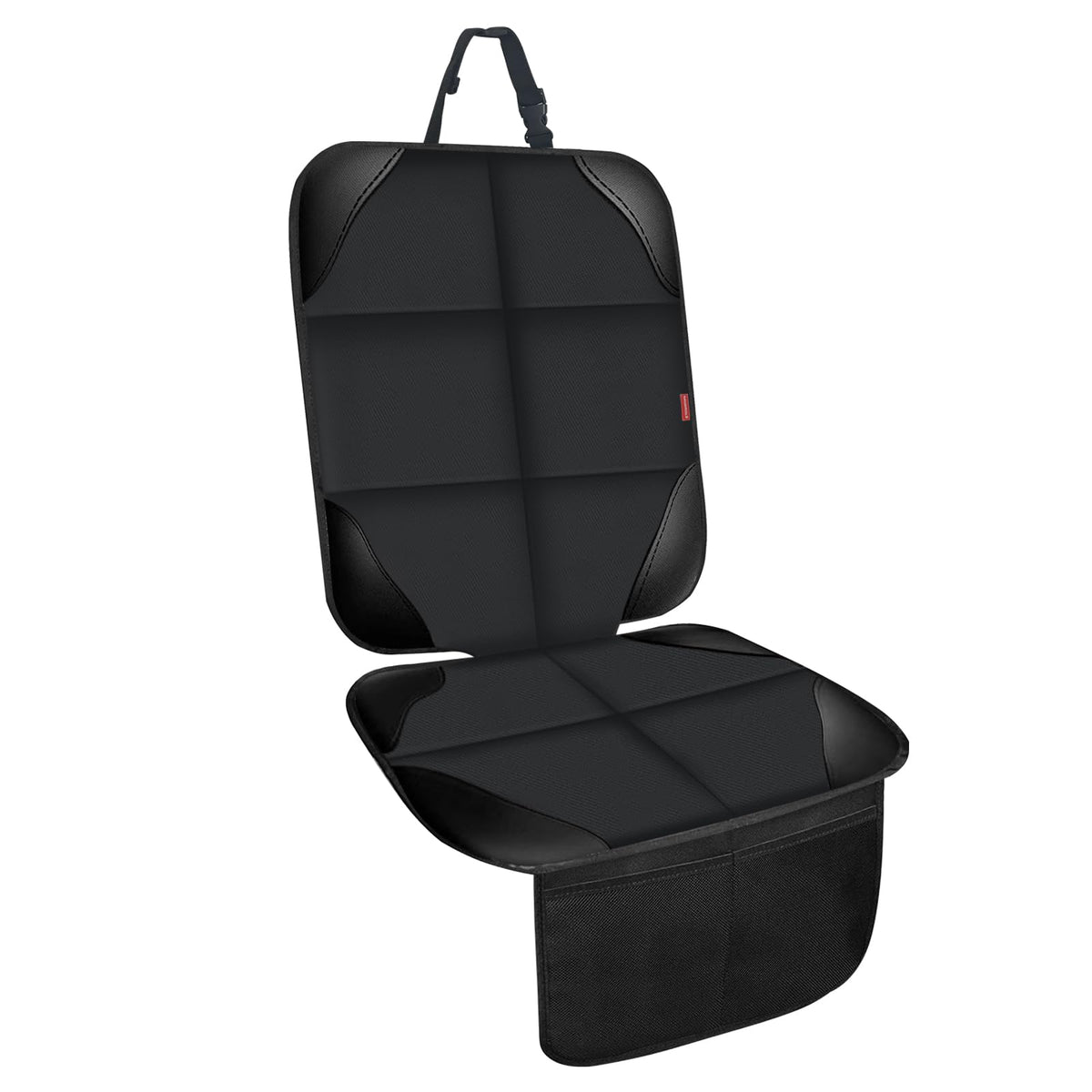 MORROLS car seat protector with top-rest straps keeps the seat secure during trips.