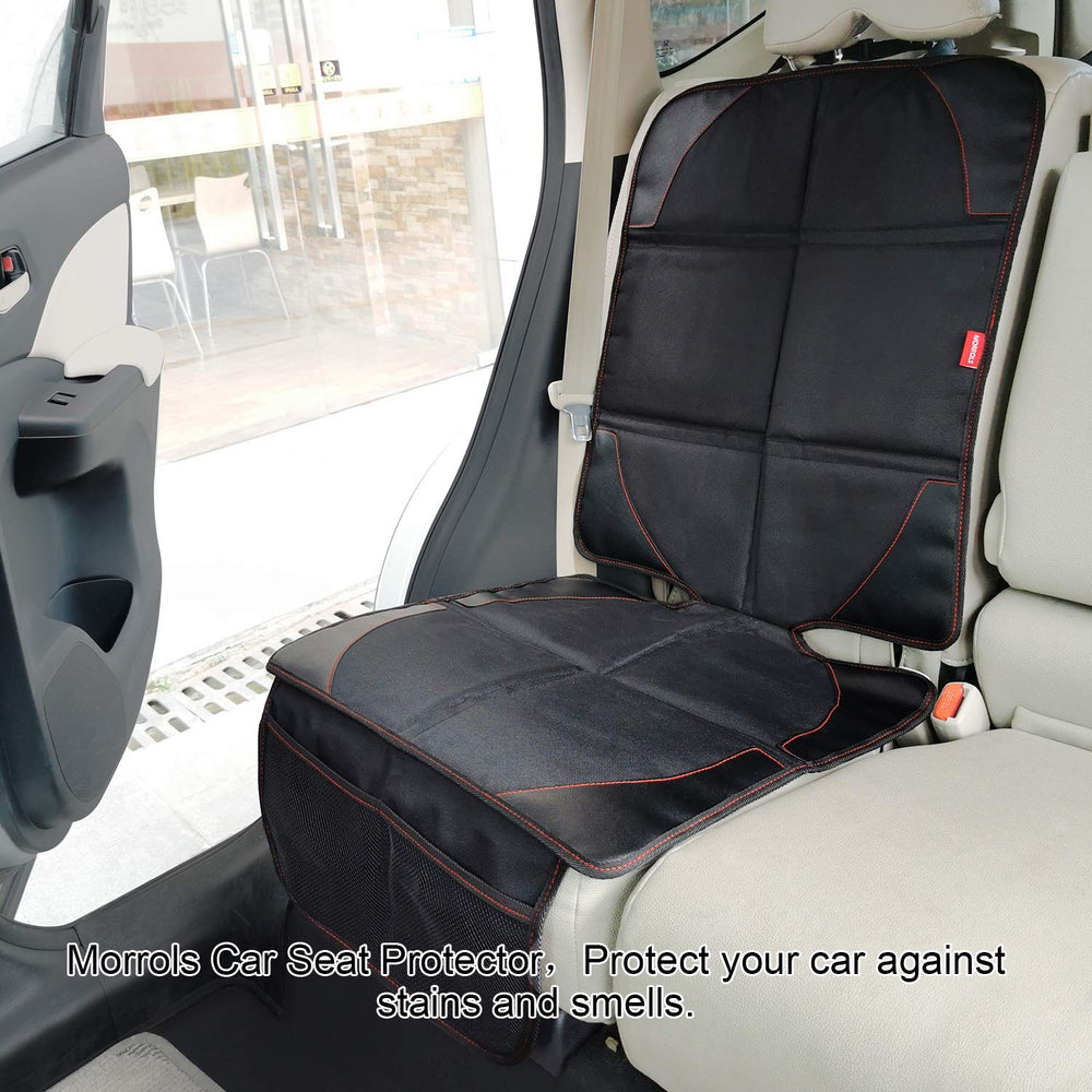 MORROLS car seat protector waterproof material helps keep seats clean from spills.